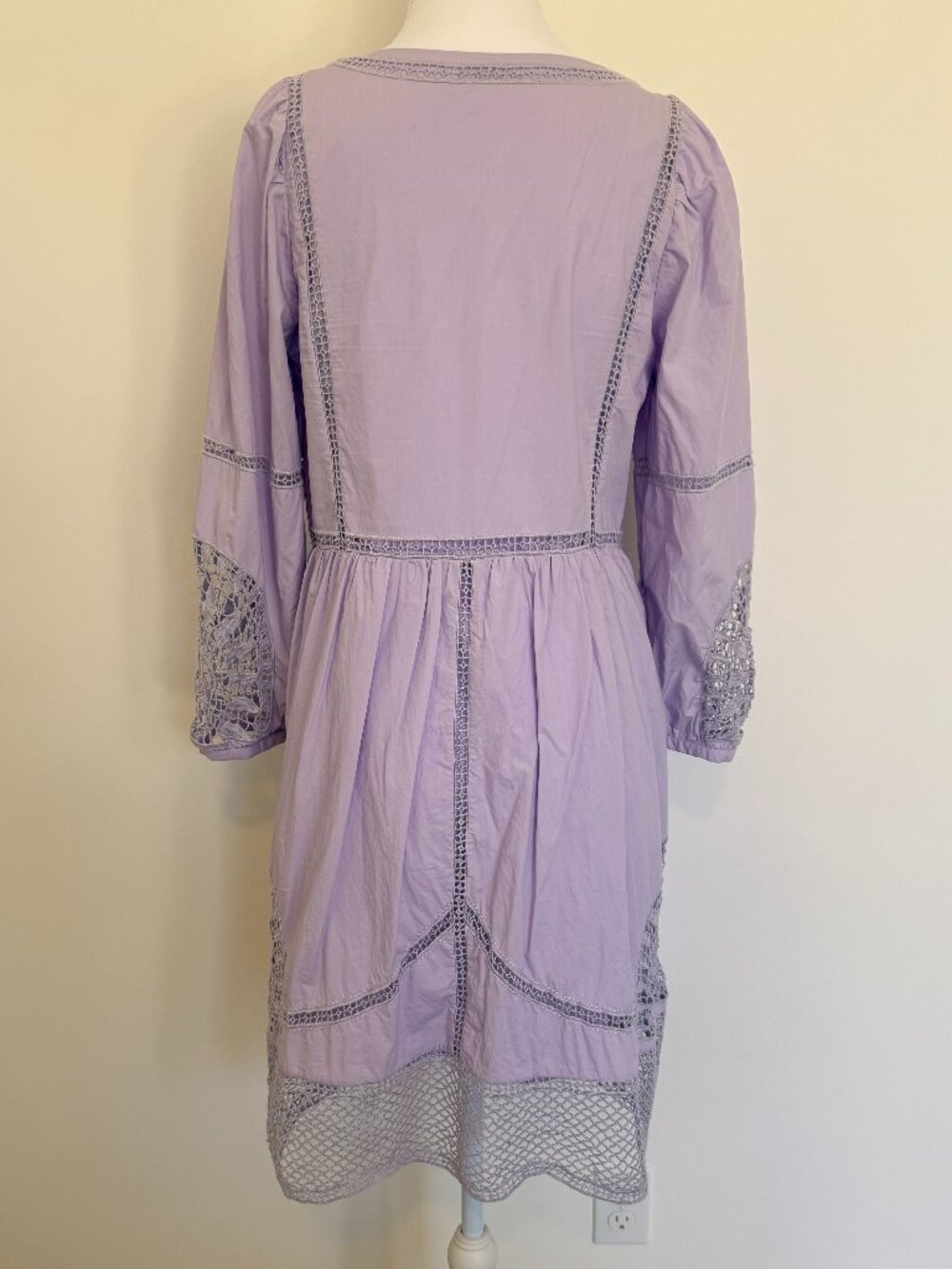 Vineyard Vines Lavender Lace Trim Dress Size Small Boho Embroidered Long Sleeve - Picture 2 of 5